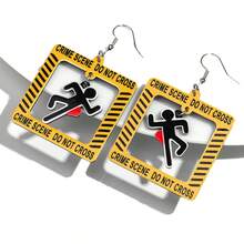 1 Cặp bông tai mặt dây chuyền hình đầu lâu bằng acrylic in hình hiện trường vụ án máu vân tay, quà tặng trang sức Halloween độc đáo cho phụ nữ - Đầy màu sắc - Xem 1