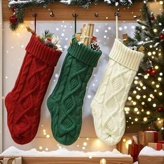 1pc/Set Large Diamond-Shaped Christmas Stocking, Christmas Decoration Hanging Accessory Gift Bag
