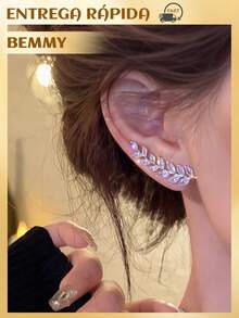 BEMMY Luxurious And Elegant Rhinestone Leaf Earrings, Suitable For Women's Parties, Festivals And Gatherings - Plata antigua - Ver 2