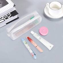 Nylon Mesh Portable Pouch Pen Bag1PC Clear Pencil Case Exam Pencil Pouch Mesh Zipper Pen Bag Stationery Pen Pencil Bag Portable Nylon Pencil Storage Pouch Simple Mesh Pencil Case Zipper Pen Bag White