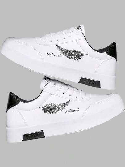 DareSee 男士休闲低帮系带白色运动鞋，韩版时尚，真皮平底鞋，青年鞋履，男鞋，情人节音乐节Y2K节返校季秋季圣诞节冬季圣诞礼物