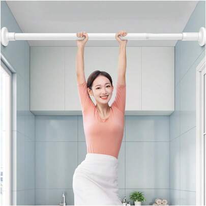 Varão de armário ajustável para pendurar roupas, extensor de armário resistente, vara de pendurar que economiza espaço, barra de pendurar roupas, vara de pendurar dupla para armário, organizador de armário, barra de tensão de mola antiferrugem e anti-queda, vara de cortina de mola antiderrapante, sem perfuração, varas de tensão ajustáveis