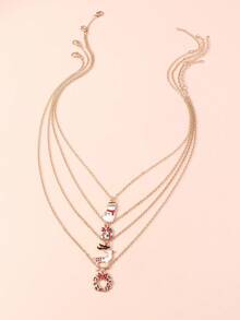 4pcs Minimalist Christmas Reindeer & Snowman Necklace Set, Women Daily Wear Necklace Gift Box Garland Choker