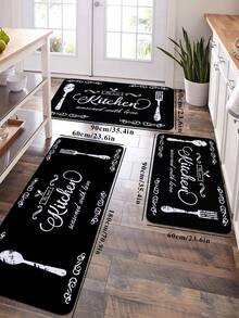 1/2 Pc Black Text & Kitchenware Printed Soft Crystal Velvet Non-Slip Doormat, Suitable For Living Room, Dining Room, Bedroom - Multicolor - View 3