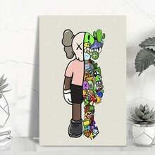 Framed 1pc Frame  Kaw Art Poster - Vibrant Cartoon-Style Canvas Wall Art,Perfect For Bedroom Decor & Gift For Friends, Minimalist Beige Background With Colorful Accessorie - 彩色 - 查看 1