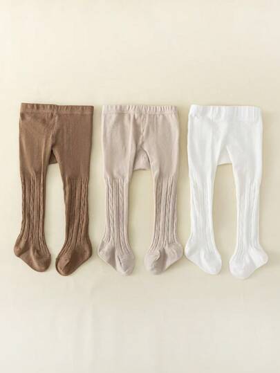 3 đôi quần tất trẻ em, quần legging đan cho bé gái, quần tất thời trang cho trẻ mới biết đi, quần tất đa năng màu trơn, quần tất cho bé gái