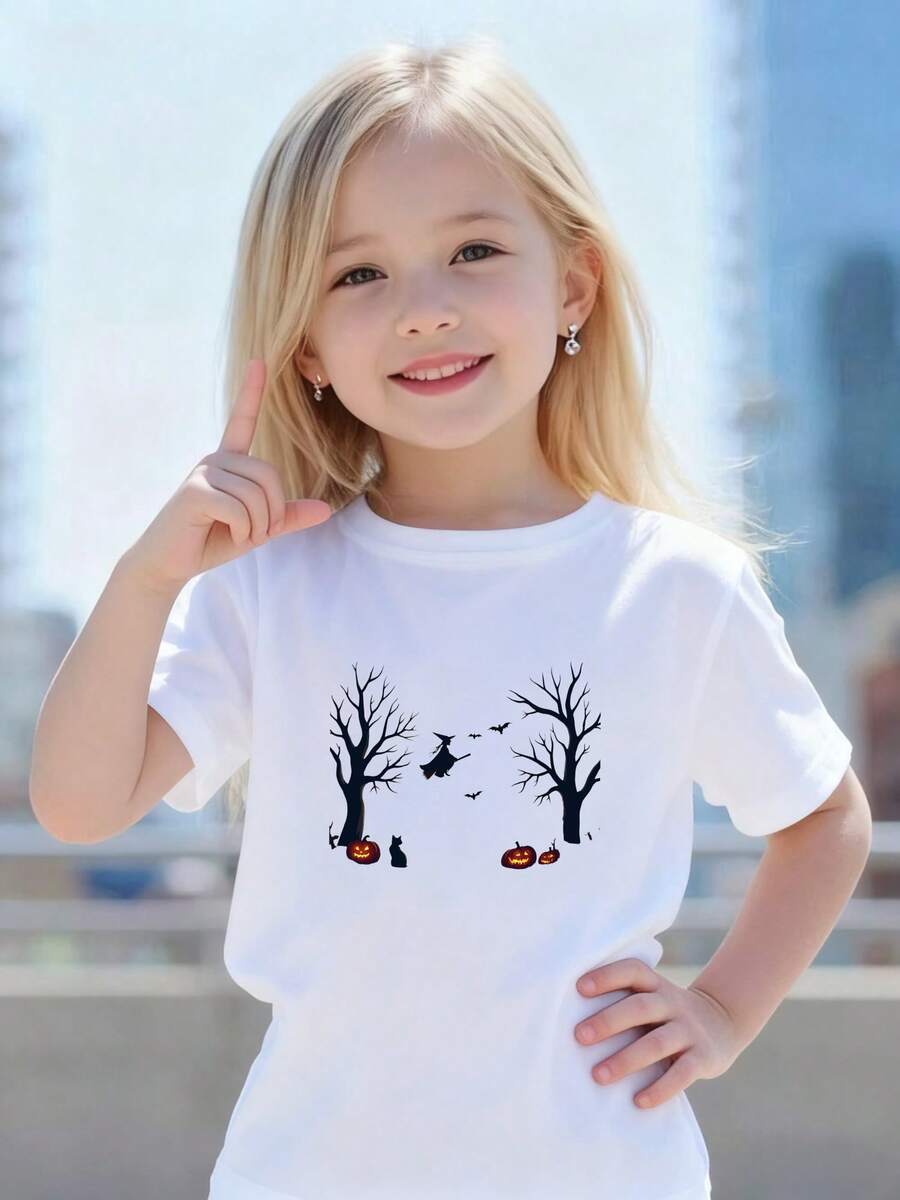 Playeras de niño Árbol Pájaros Hojas Manzana Jardín sudaderas de niño camisas para niño Camisetas de niña Camiseta de Halloween para niñas Camisetas para niños y niñas La tela es suave, transpirable y cómoda, hecha de puro algodón. - Blanco - Ver 1
