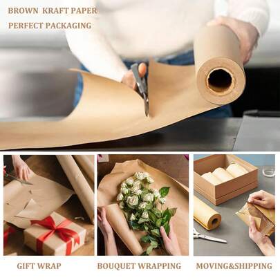5M-10M Verpackungs-Kraftpapierrolle, 30cm-50cm Breite braunes Packpapier zum Verpacken, Umziehen, Versenden & Basteln/Kunst mit Juteschnur und Geschenkanhängern