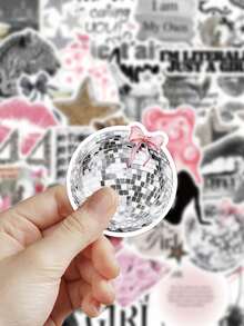 50 miếng dán hình cô gái may mắn bằng bạc trang trí sổ lưu niệm ván trượt đàn guitar va li sổ lưu niệm tự làm hình dán graffiti - Nhiều màu - Xem 5