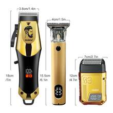 Men's 3PCS Grooming Set Electric Shaver Hair Trimmer Cordless Professional Rechargeable Hair Cutting Grooming Kit - Gold - View 2