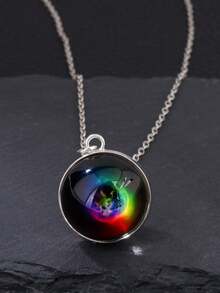 1pc Solar System Galaxy Nebula Necklace, Double-Sided Time Gem Glass Ball Pendant