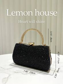 1 szt. Czarna, błyszcząca, luksusowa kopertówka z kryształkami, elegancka, formalna torebka, odpowiednia na wieczorne przyjęcie, wesele, galę, festiwal, uroczystość - Czarne - Zobacz 4