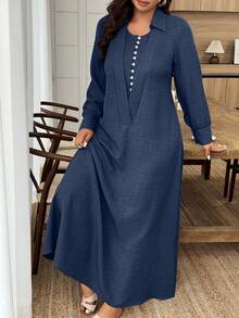 Rok Panjang Berlipit Dua Lapis Warna Biru Tua Ukuran Plus untuk Musim Semi/Panas, Gaya Elegan Urban, Cocok untuk Liburan Pantai, dan Pakaian Sehari-hari. - Navy Blue - View 6