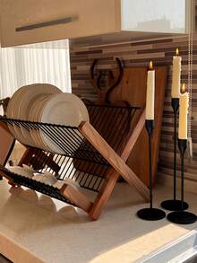 Estante plegable de bambú de 2 niveles - Organizador de almacenamiento y secado de cocina multinivel con rejilla desmontable para cubiertos, a prueba de humedad y fácil de montar, diseño moderno y ahorra espacio, estante para tazones de cocina, accesorio de cocina duradero - Decoración navideña