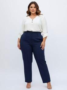 Calça Alfaiataria Plus Size Feminino - Azul Marinho - Visão 3
