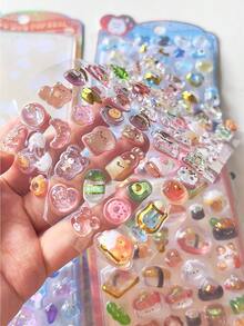 3D Embossed Stickers, Solid Cartoon Food & Animal Crystal Phone Case Decorative Stickers