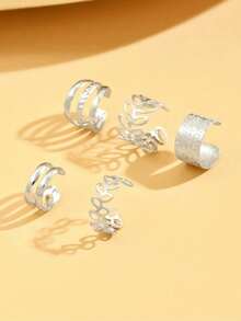 5件套金色新娘叶子镂空耳夹和耳环