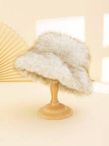 1 件女士双色羊毛加厚保暖冬季渔夫帽，时尚韩版风格，适合秋冬季休闲外出和日常穿着 - 絨毛 - 查看 4