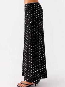 Women's Elegant Two-Piece Dress With Pleated Polka Dot Print On The Chest, Sleeveless Backless Lace Up Top And Long Skirt, Suitable For Dates, Parties, Clubs, And Outings - 黑色 - 查看 6