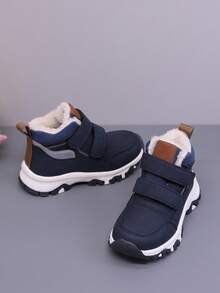 1 双儿童简约百搭保暖毛绒雪地靴，女童时尚百搭防滑户外靴，男童个性化休闲运动靴 - 藏蓝色 - 查看 8