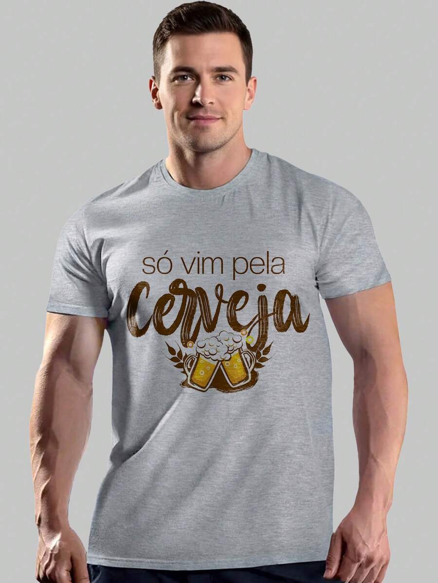 Men's Gray T-Shirt Funny Phrases Humor Beer Shirts T-Shirts Short Sleeve - 灰色 - 查看 1