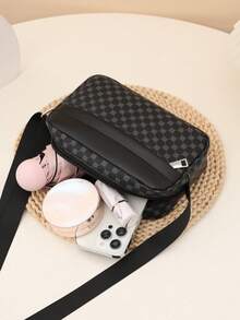 1pc Plain Minimalist Men's Shoulder Bag, PU Material Crossbody Bag, Casual Versatile Lightweight Square Bag, Adjustable Strap Men's Chest Bag/Waist Bag Valentine'S Day Phone Bag - Black - View 6