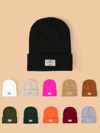 1pc Autumn/Winter Unisex Elastic Knit Hat, Fashionable Street Hip-Hop Style Knit Hat With Fabric Label, Y2K Warm Beanie Winter Head Warmer Men's Winter Clothing