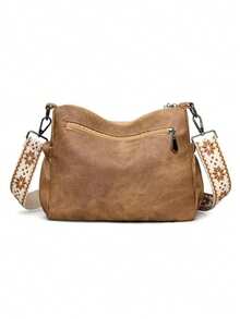 Dedoo 女士柔软材质斜挎包，中年女性单肩包，春秋季新款 - 棕色 - 查看 8