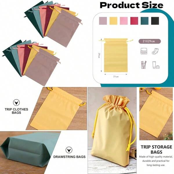 Multicolor Set Of 12 Waterproof Drawstring Bag PE Plastic Folding Travel Storage Use Combine Travel Shoe Bag Waterproof Trip Bags Clothes Drawstring Shrinkable Closure Luggage