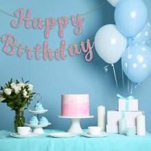 Black Happy Birthday Signs Glitter Happy Birthday Sign Garlands Women Men Birthday Party Decorations Supplies - Pink - View 3