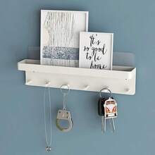 Key Holder For Wall Decorative Mail Organizer And Key Rack With Tray For Hallway Kitchen Farmhouse DecorStainless Steel Key Hooks Mail Holder Wall Mounted 6 Hooks White - White - View 2