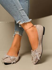 Giày bệt mũi nhọn được khuyến nghị tăng 0,5 cỡ, Giày bệt mũi nhọn/tròn đính đá lấp lánh cho nữ - Nhẹ và thoải mái, Đa năng cho mọi mùa, Thanh lịch và quyến rũ, Trang trí đá lấp lánh - Màu be - Xem 7