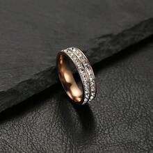 Cross-Border European And American Stainless Steel Jewelry Single And Double Row Starry Square  Titanium Steel Couple Rings For Women Manufacturer - Vàng (kim cương 8mm hai hàng) - Xem 4