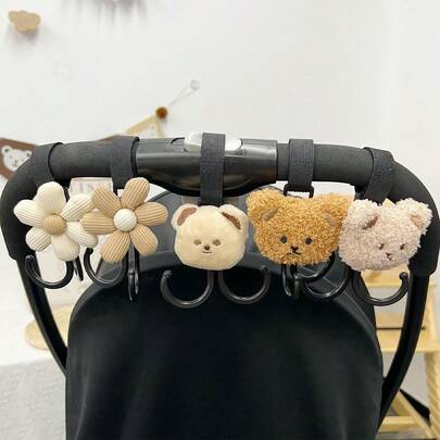 1 件可爱花朵设计婴儿车挂钩 - 涤纶储物挂钩，适用于婴儿车、自行车和电动滑板车，米色和白色便携式车把配件，婴儿车配件