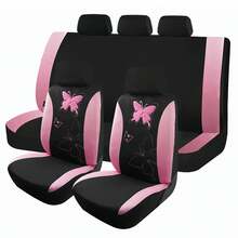 Butterfly Cloth Breathable Universal Car Seat Cover Full Set For 5 Seat Front Rear Cover Fit For Cars Trucks SUVs Washable - Hồng - Xem 9