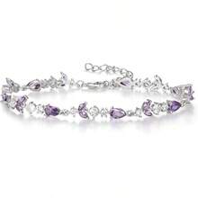 Crysdue Wedding Bridal Link Bracelet Brides Bridesmaids, Marquise Cubic Zirconia Tennis Bracelets Women Prom Jewelry - 02_紫色,銀色 7.5-9.1英寸 - 查看 12