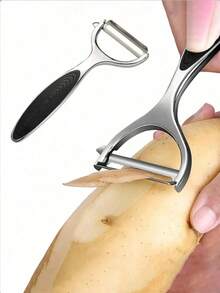 1 Pc Stainless Steel Vegetable Cutter Peeler Vegetable Chopper Chip Multi-Function Salad Fruit Kitchen Accessories Kitchen Camp Gadgets - 黑色 - 查看 3