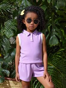 Young Girls Polo Co-Ords - Lila - View 3