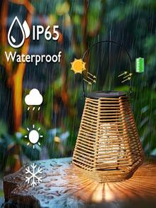 1pc Bohemian Style Solar Rattan Hanging Lamp, Outdoor LED Lantern, Solar Powered, Nickel Battery, Suitable For Patio, Garden, Balcony Decor, No Laser, Includes Electronic Components, Balcony Decor, Garden Lighting, Solar Lantern, Hanging Decor, Woven Texture Lantern, Tassel Decor Lighting, Metal Frame Structure, High-Efficiency Solar - Multicolor - View 11