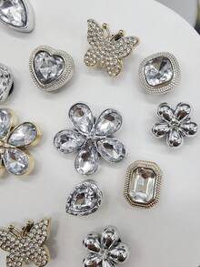 10个ABS树脂银色和金色奢华蝴蝶和心形鞋饰，闪亮水钻花朵鞋夹，可拆卸几何方形鞋饰，多功能优雅鞋夹，适用于女士凉鞋、拖鞋、沙滩包，圣诞节、万圣节、情人节、生日、节日派对礼物（不含鞋子） - 彩色 - 查看 11