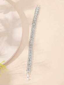 1PC Full Rhinestone Decor Bracelet For Women – Sparkling Crystal Statement Jewelry, Elegant & Glamorous Accessory For Parties, Special Occasions, Or Everyday Wear, Lightweight And Durable - 銀色 - 查看 4