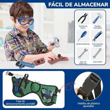 Juego de 28 Piezas de Herramientas de Juguete para Niños, Caja de Herramienta de Juguete Gafas, Juguete Educativo y de Simulación para Niños 3+ Años, Reparación para Niño, Regalo Navidad(Verde) - Caqui - Ver 2