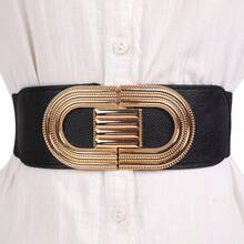 Cinturón de cintura para disfraz de Halloween, cinturón ancho negro con hebilla ovalada dorada de lujo, cinturón vintage, accesorio de moda