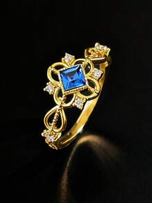 1pc Vintage Copper Alloy Hollow Square Zirconia Decor Ring, Elegant Minimalist Design, Suitable For Women Everyday Wear, Outing, Accessory, Gift