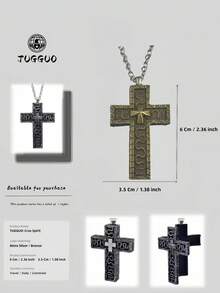 TUGGUO TUGGUO 1PC/ Cross Necklace For Men Hip-Hop Style Loc Jewelry Religious Pendant Printed Cross Necklace With Locket Cross Pendant, Vintage Handmade Pendant Jewelry For Men And Women, Fashionable Unisex Gift Ideas, Metal, No Gemstones