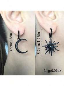 1 Pair Fashionable Sun & Moon Alloy Dangle Earrings For Women, Suitable For Casual, Party, And Elegant Accessory