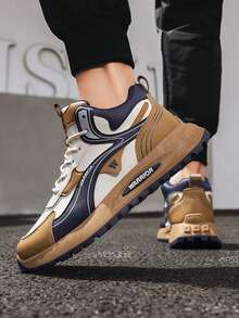 1 双 WARRIOR 男士厚底系带软底休闲鞋，低帮户外平底鞋，圆头低跟防滑纯色优雅软底登山鞋，适合学生拍毕业照，男士低帮皮革滑板鞋 - 米卡其深藍 - 查看 7