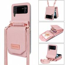 VIETAO Lanyard Faux Leather Wallet Card Slot Moblie Phone Case Cover Compatible With Samsung Galaxy Z Flip 3 5g 4 5 6 7
