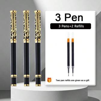 3 lyxiga och eleganta kulspetspennor/kreativ guldgravyrdesign och två gratis refills/professionella pennor för chefskontor, exklusiva företagspresenter och övningspennor för kalligrafi för studenter