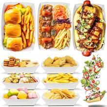 100 Pack 3lb Kraft Paper Food Trays Waterproof Heavy-Duty Paper Food Boats Disposable Serving Baskets Trays For Fries Sandwiches Burgers Hot Dogs Taco Popcorn Christmas Wedding White
